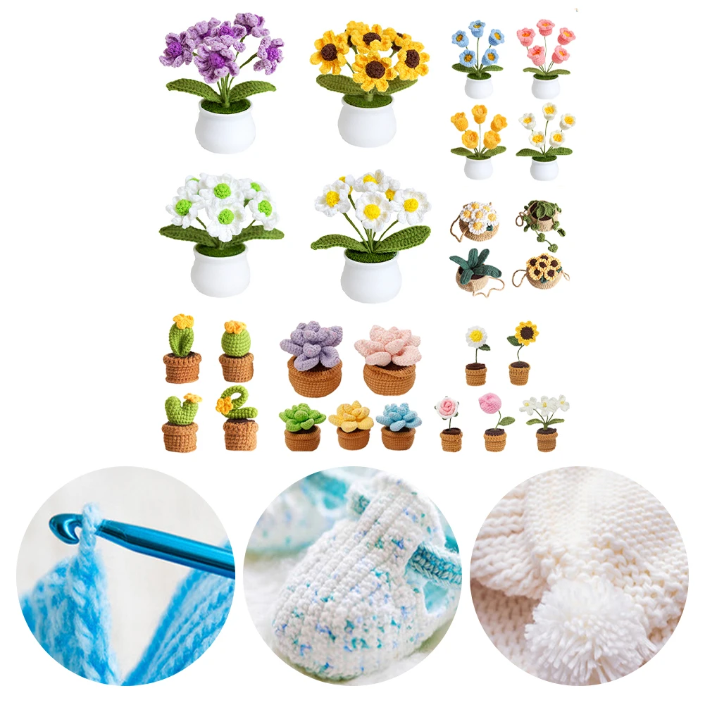 

4Pcs Potted Plants Crochet Kit DIY Crochet Starter Kit with Step-by-Step Video Tutorials Knitting Kit for Beginners