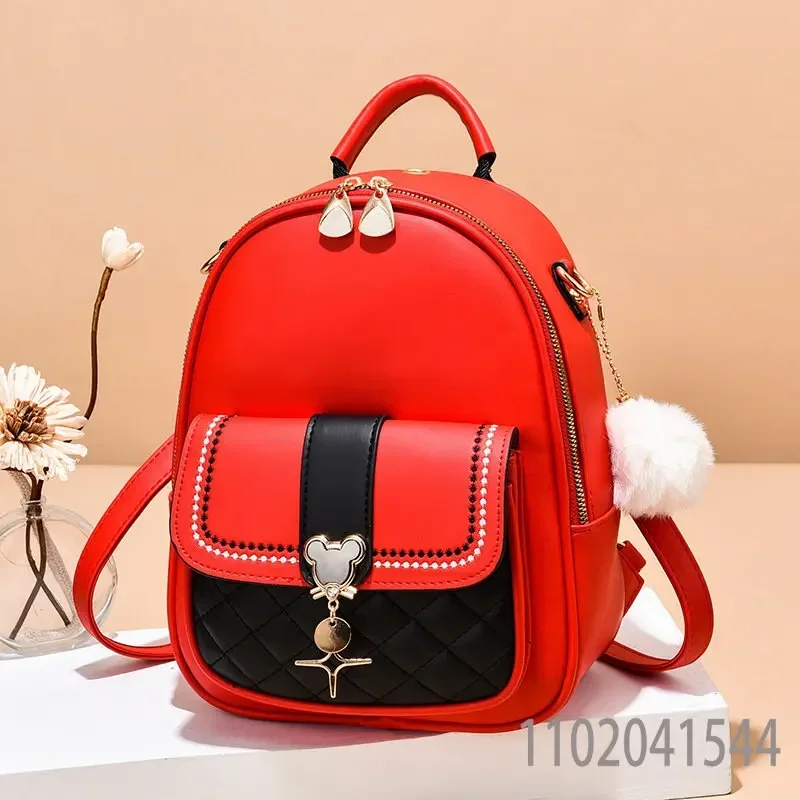 Disney PU Leather Backpack for Women Girl Fashion Mickey Mouse Handbag Large Capacity School Bag Durable Luxury Designer Purse