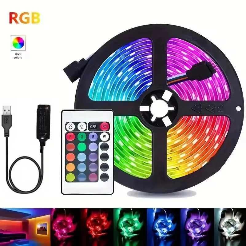 RGB LED 스트립 조명, 5V USB 조명, IR 리모컨 유연한 리본 테이프, 컴퓨터 PC TV 백라이트 바 생일 장식, 2835