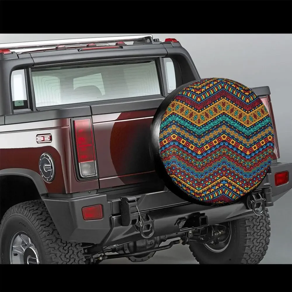 Colorful African Ethnic Tribal GeometricCar Tire Dust Cover SUV Truck Travel Trailer,Waterproof Tires 14