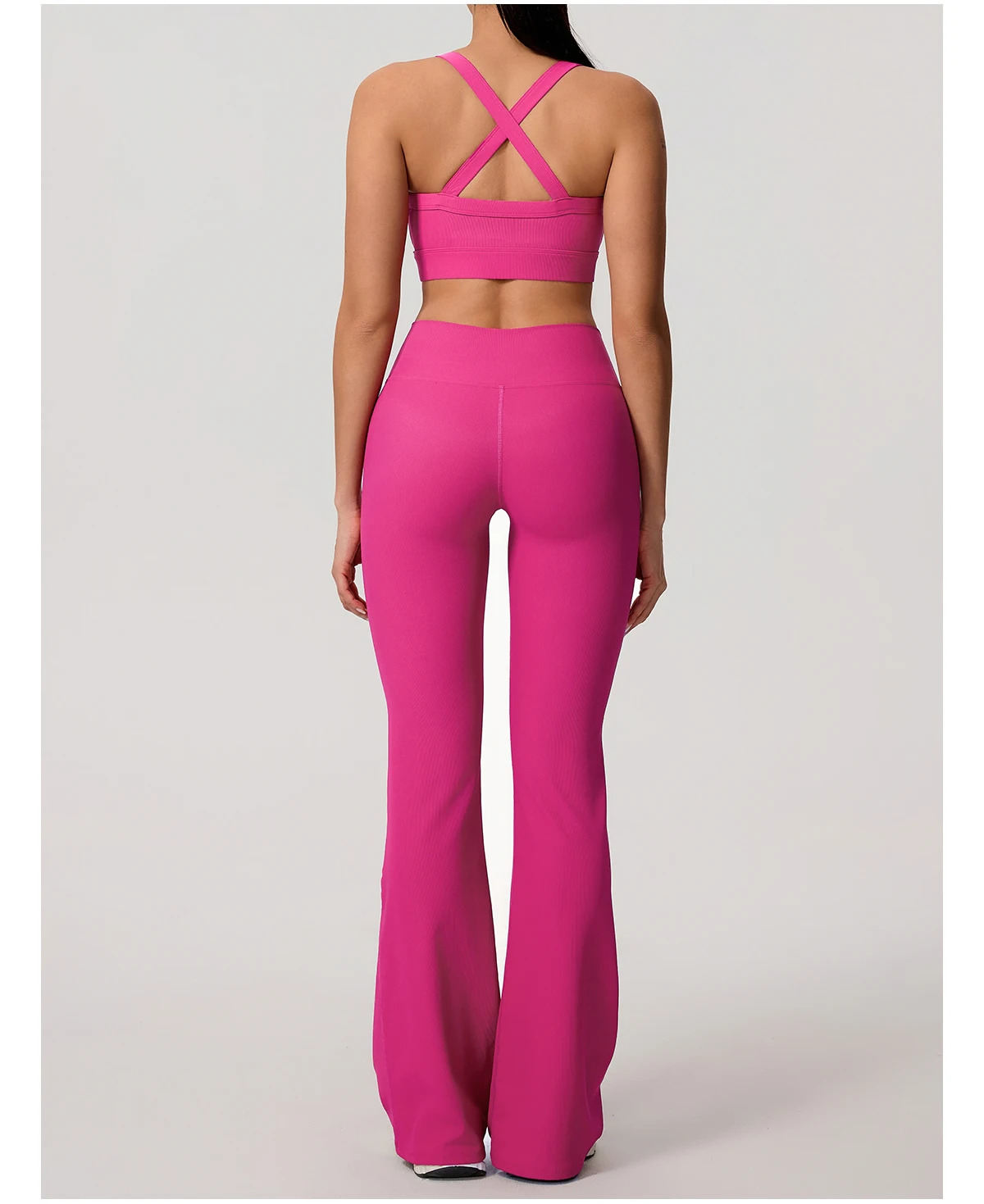 Sommer Damen Geripptes Gym Schnelltrocknendes Zweiteiler-Set Nahtloses Sport-Yoga-Set für Frauen Outdoor 2-teiliges Po-Lifting Sportoutfit – Detail 17