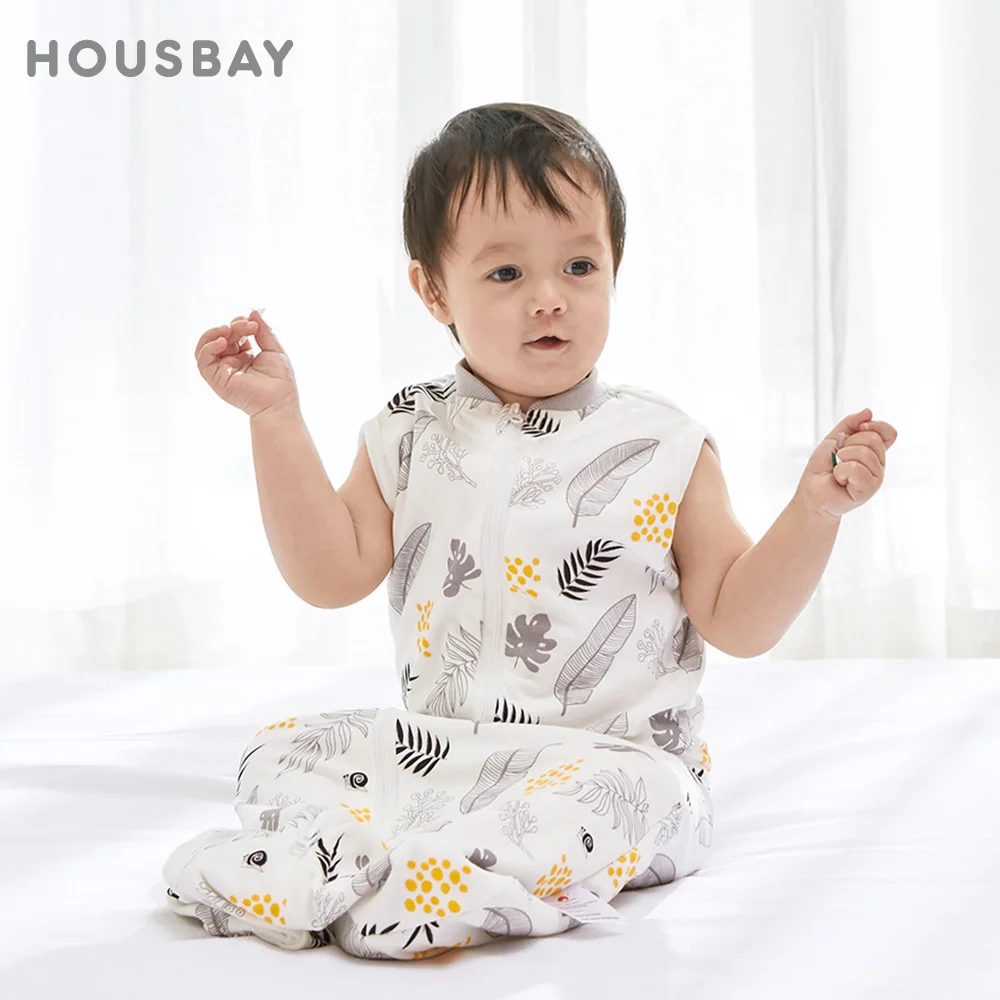 Baby Sleeping Bag Sleeveless Summer Thin Sleepsack Cartoon Print Baby Blanket 2-Ways Zipper Diaper Bag One-Piece Sleepwear