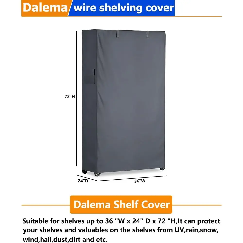 غطاء رف سلكي خارجي مقاوم للماء والغبار باللون الرمادي 600D، غطاء رف تخزين عالي التحمل 36 × 24 × 72 مع سحاب