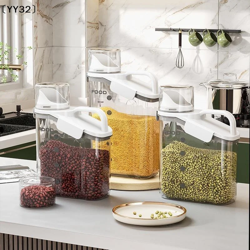 Transparent BPA Free Plastic Food Storage Jars With Airtight Lids And Measuring Cups For Kitchen Pantry Grain Rice Storage〔YY32〕