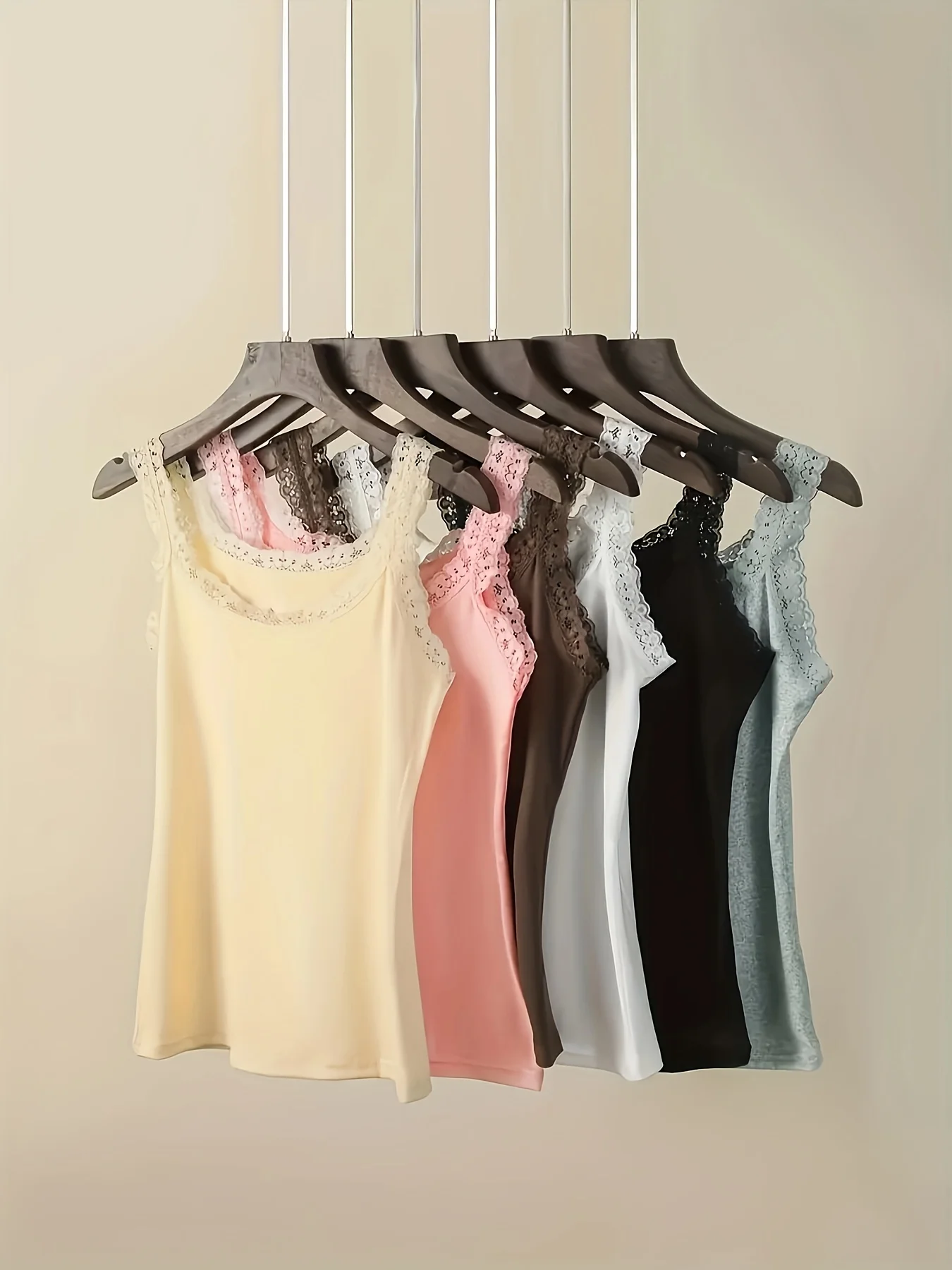 6 Pieces Plus Size Lace Camisole for Women, Slim Fit Thin Sexy Lace Tank Tops, Solid Color Inner Wear & Outer Wear Basic Vest view 3
