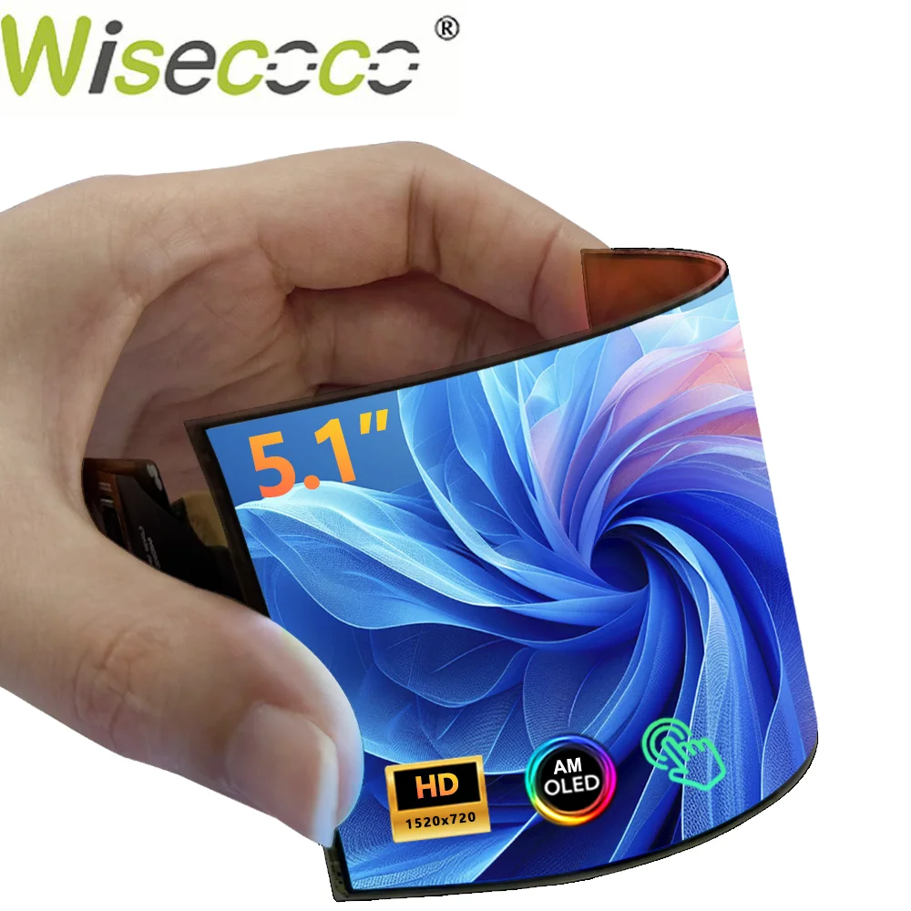 Wisecoco 5.1 inch Flexible Curved AMOLED Display 720x1520 Oncell Touch MIPI Thin Screen for Medical Devices & DIY Raspberry Pi