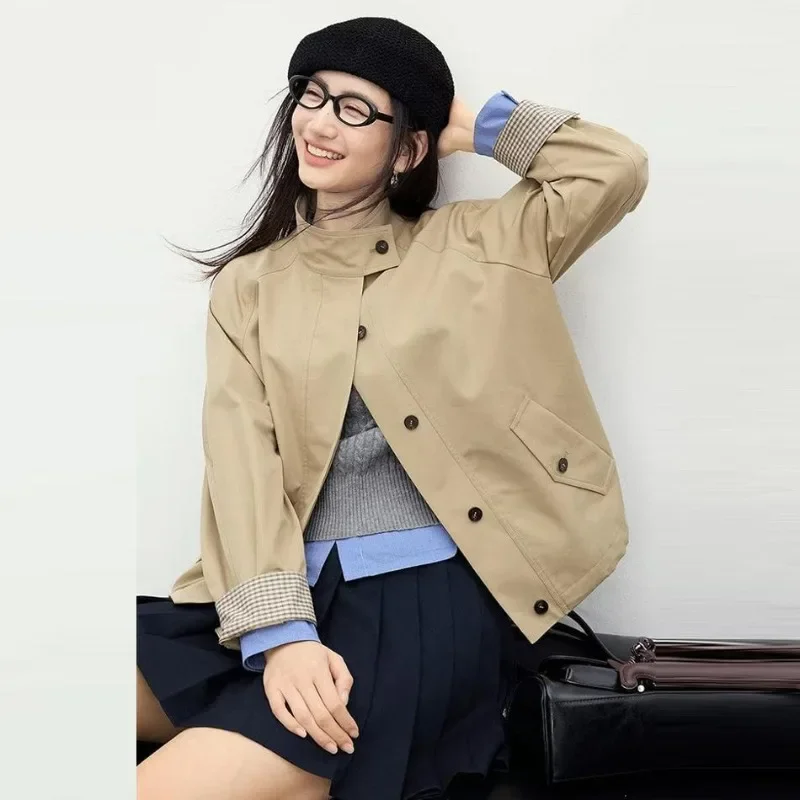 High-end Hong Kong-style Small-sized Blazer with A Suit Collar A Long Gentle British Trench Coat for Women in Spring and Autumn.
