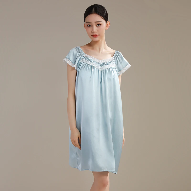 19 мм 100% шелковая ночная рубашка с кружевной отделкой и подушечками для бюстгальтера, женская ночная юбка с короткими рукавами, юбка для сна, платье для сна, ночная рубашка 19 мм 100% шелковая ночная рубашка с кружевной отделкой и подушечками для бюстгальтера, женская ночная юбка с короткими рукавами, юбка для сна, платье для сна, ночная рубашка