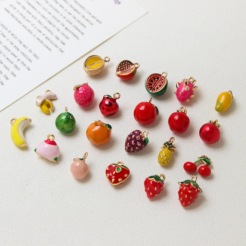 10pcs/ Set Mini fruit grape peach pomegranate banana cherry pendant DIY earrings bracelet necklace making accessories
