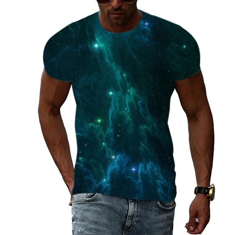 Hot Summer Men T-shirt Star Sky 3d Printed Men's Short Sleeve Top Casual Everyday Men Tees Pullover Round Neck Plus Size Cloths