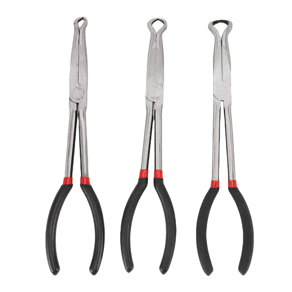 3PCS Round O Shape Jaw Long Nose Grip Pliers 11 Inch Small 9mm / 5/16in Hose Removal Pliers Heavy Duty Medium 14mm / 1/2in