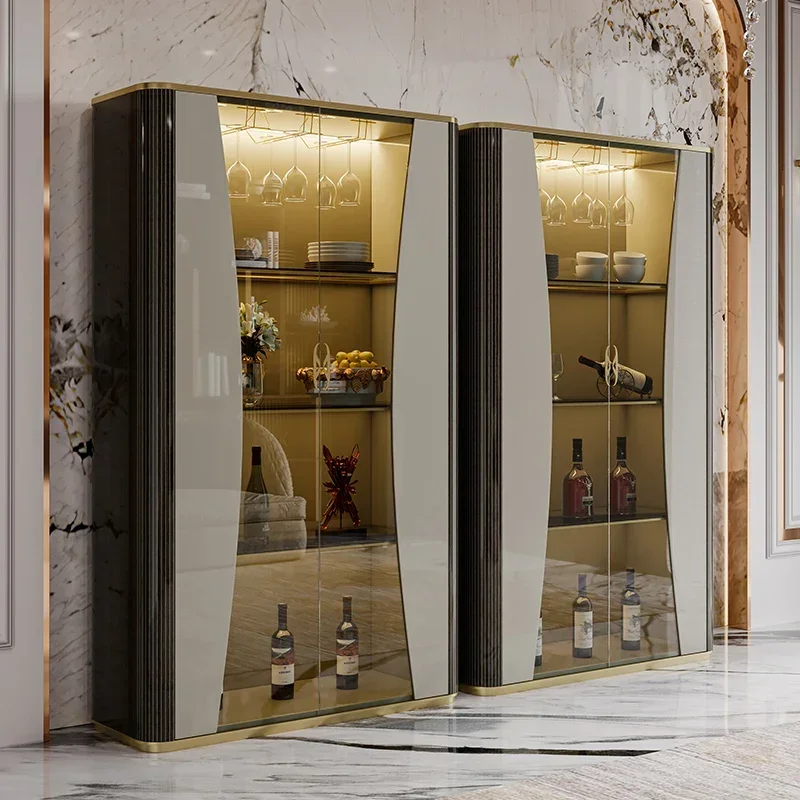 

Light luxury glass wine cabinet customized against the wall...