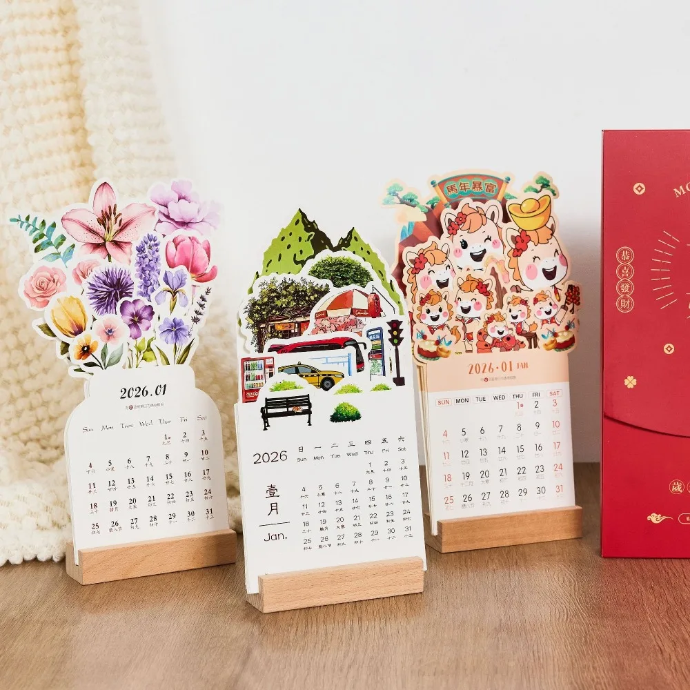 

New Wooden Base 2026 Desktop Calendar Detachable Base DIY Desk Calendar Date Display Standing Calendar New Year