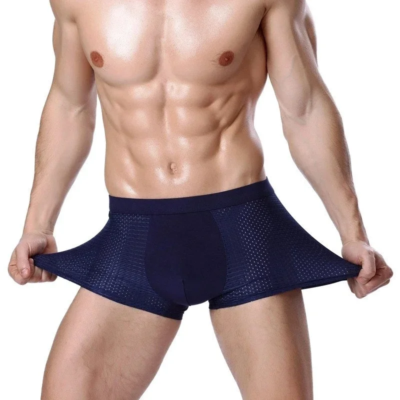 1Pc Men Bamboo Underpants Mesh Breathable L-5XL Boxee Men Underwear Brief Underpants Male Sexy Solid Boxer Shorts