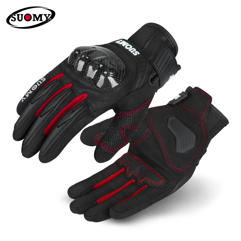 

New SUOMY SU-22 Breathable Motorcycle Gloves Carbon Fiber Shell Sheepskin Gloves Full Finger Touch Screen Motorcycle Gloves