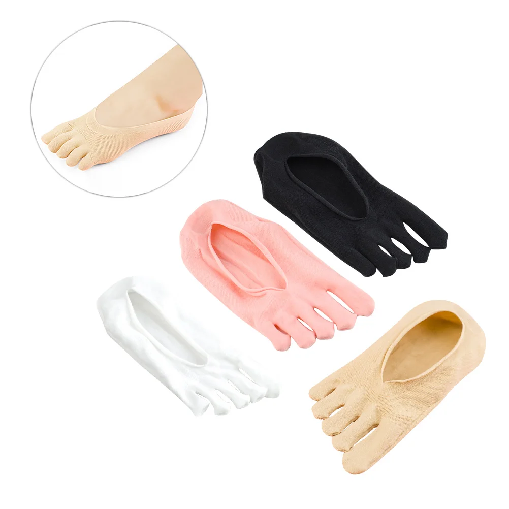 4 Pairs No Show Socks Yoga Pilates Non Slip Toe 5 Finger Girls 5-Toe with Silicone Five Fingers Men and Women