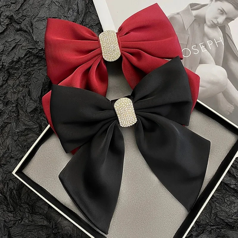 New Big Fabric Bow Hairpin Solid Color Crystal Barrettes Hair Clips for Women Wedding Hairgrip Headbands Hair Accessories