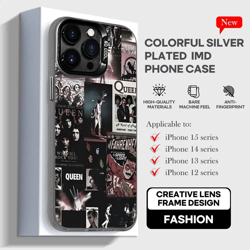 Fashion Band Queen Freddie Mercury Phone Case black IMD Colorful Silver Suitable case for iPhone 16 15 14 13 12 11 XS Pro Max