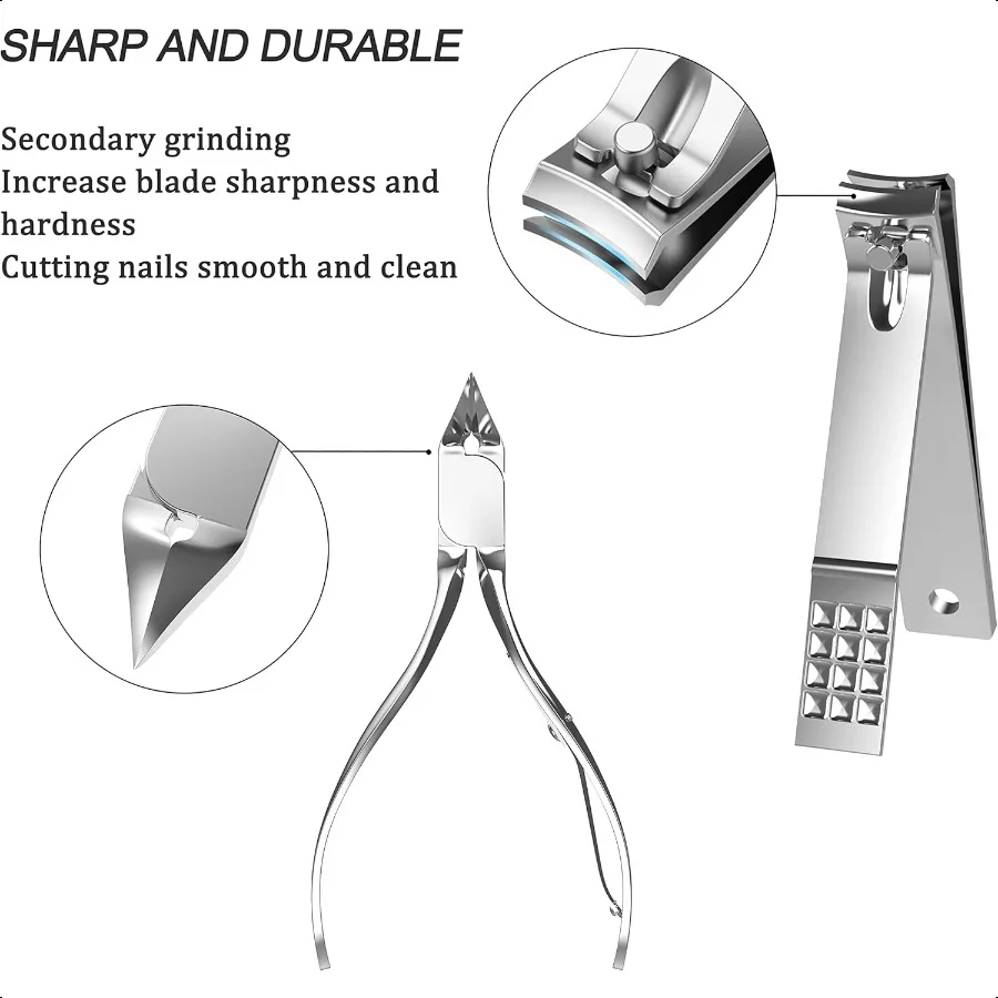 Kit manicure pedicure Tagliaunghie Kit professionale per toelettatura Strumenti per unghie con lussuosa custodia da viaggio Set di 12 tagliaunghie 12 pezzi