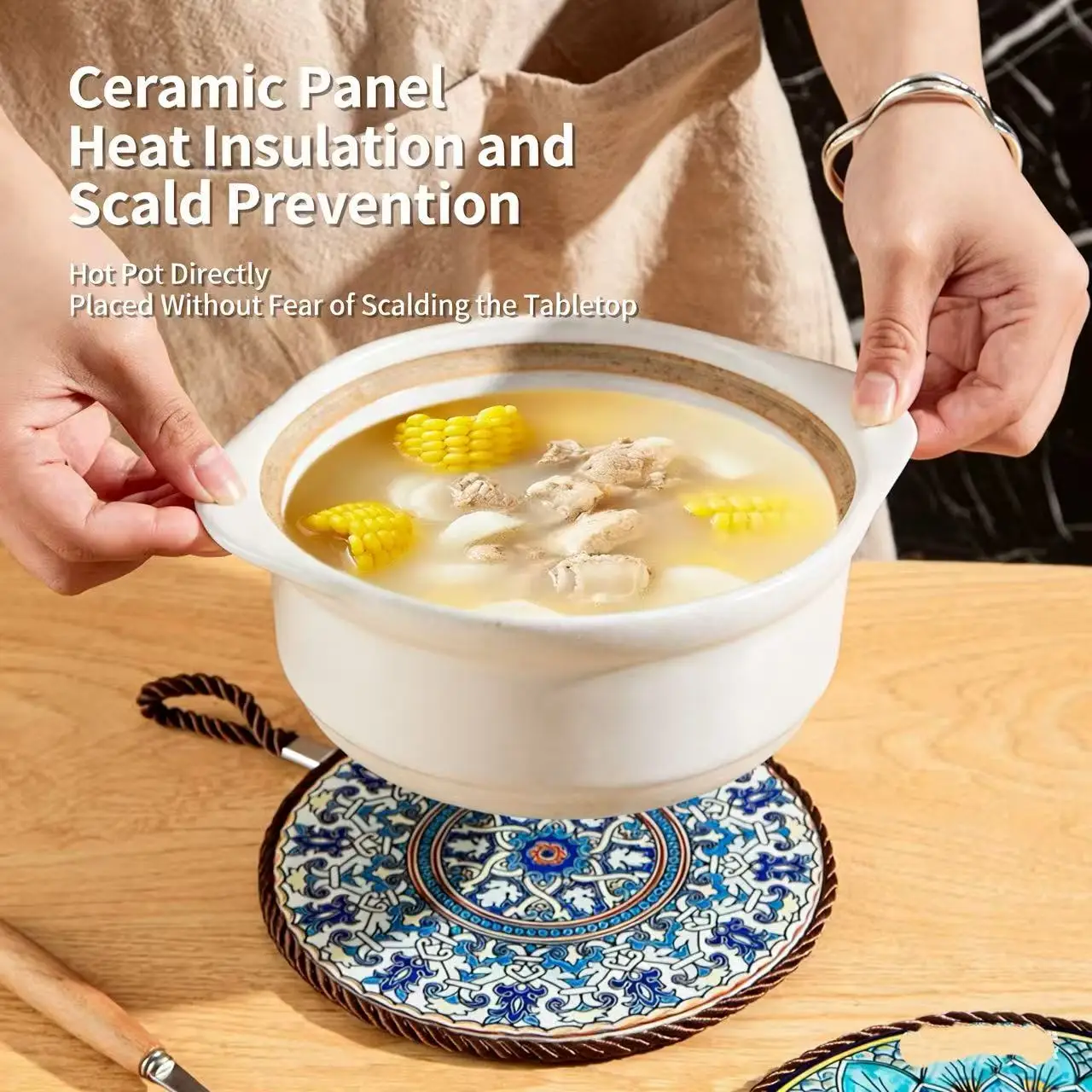 Vintage Chinese Style Heat Resistant Mats, Ceramic Trivets for Kitchen Counter & Tableware Protection