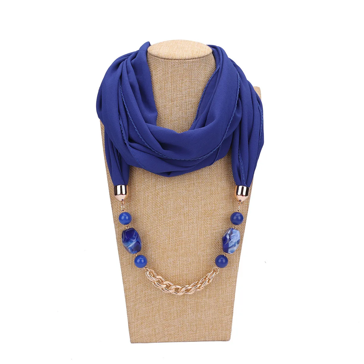 Solid Color Collar Scarf Luxury Beaded Pendants Jewelry Necklace Scarves Wrap Women Shaw Foulard