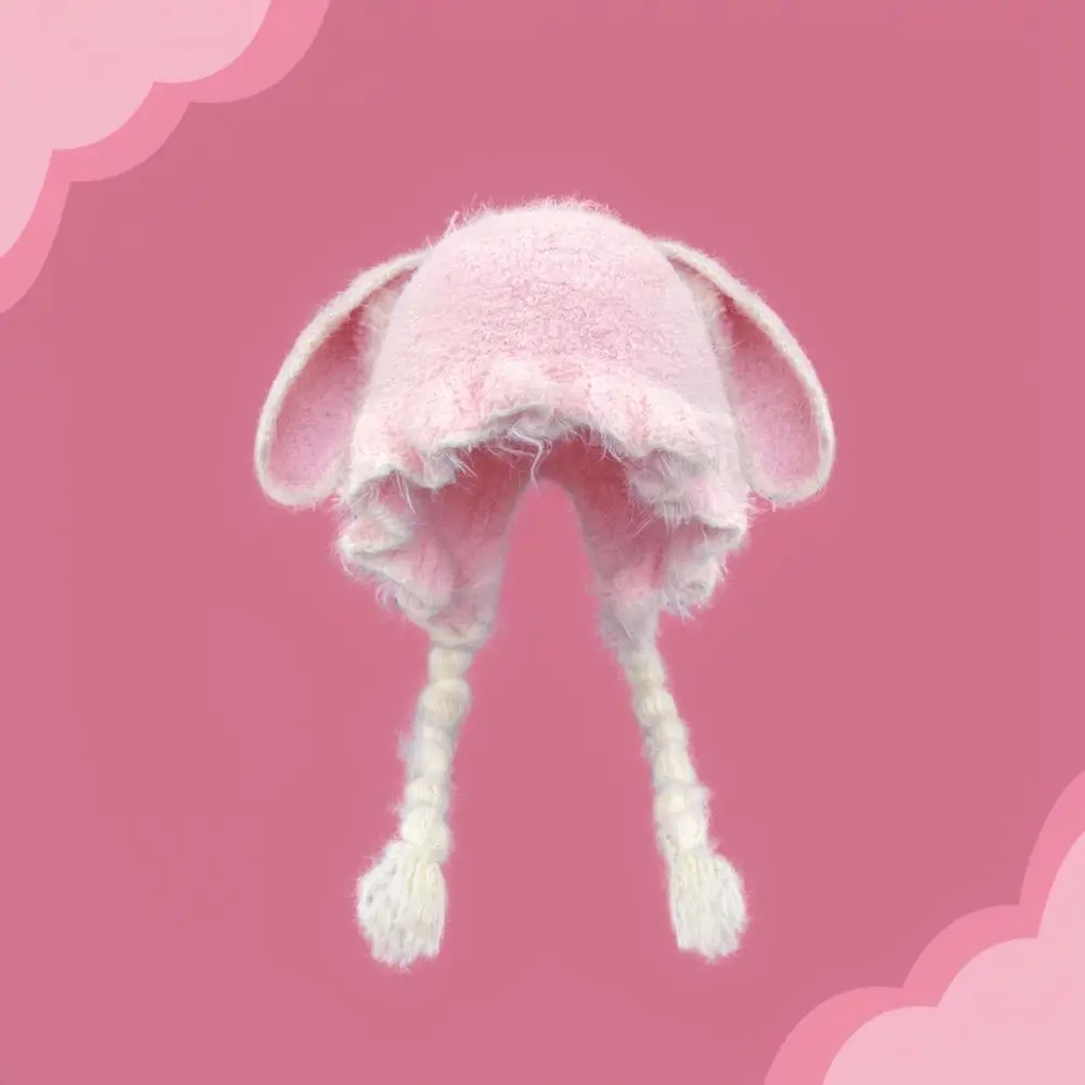Sweet Kawaii Plush Ear Protection Hat Women Winter Warm Fashion Velvet Cap Japanese Style Soft Windproof Thickened Beanie