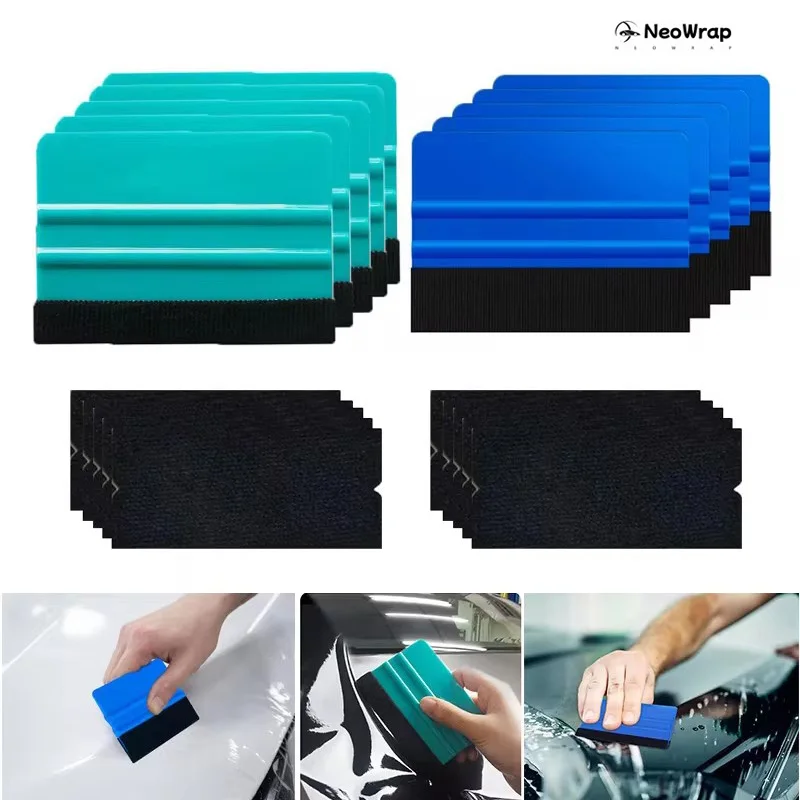 20Pcs/set Vinyl Wrap Squeegee 4 inch Felt Edge for Graphic Decal Wrapping Applicator Car Film Wallpaper Install Window Tint Tool