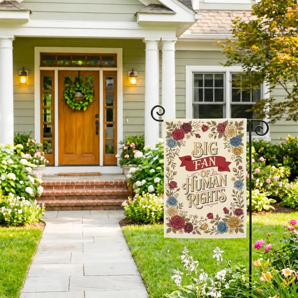 Big Fan of Human Rights Retro Floral Garden Flag 12x18 Inch Double Sided, Inclusive Equality Outdoor Yard Flag, Social Justi llp