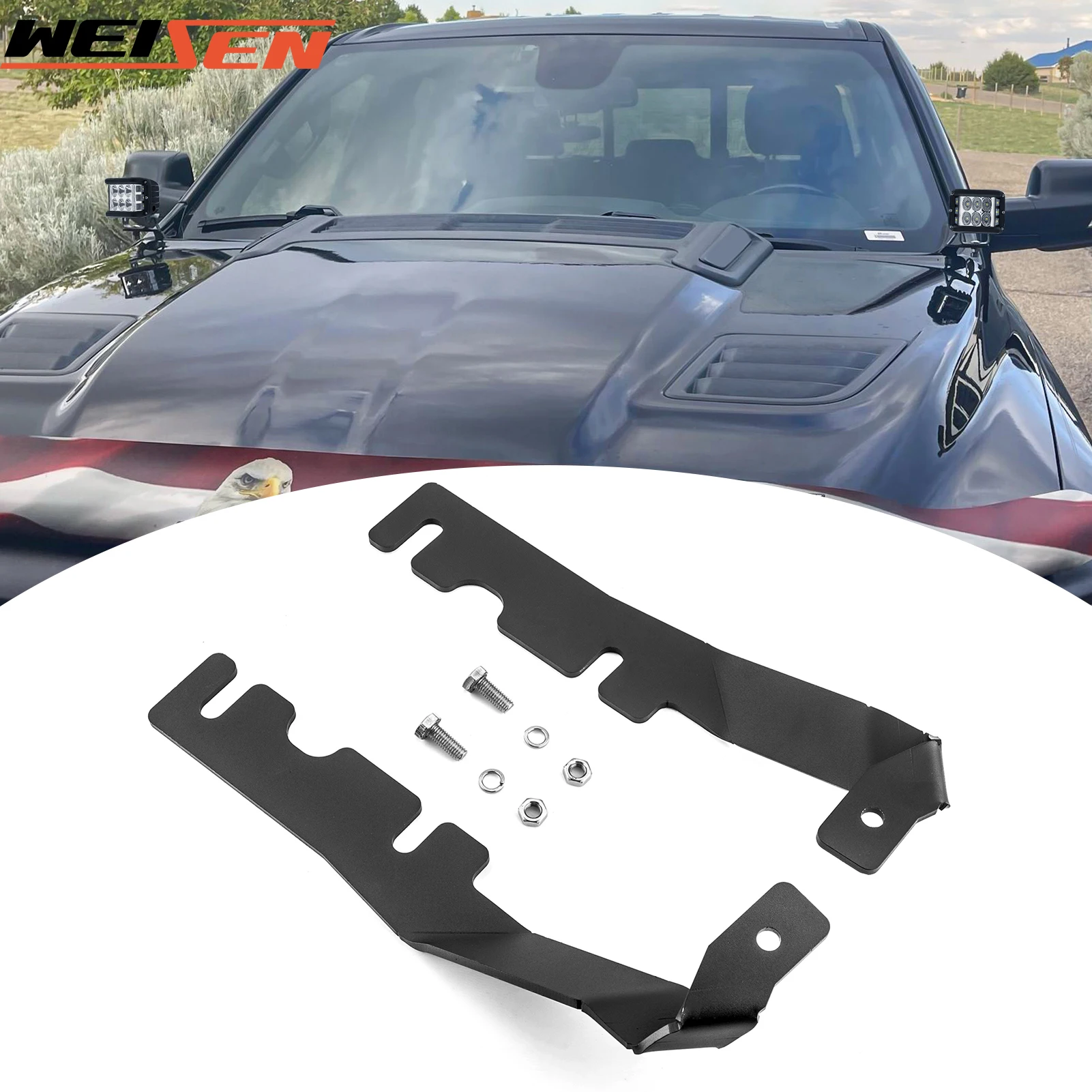 

For 2019-2024 Dodge Ram 1500 Car Hood Hinge LED Light Pod Mounting Brackets Fit Auxiliary Offroad LED Pod Light/Work Light