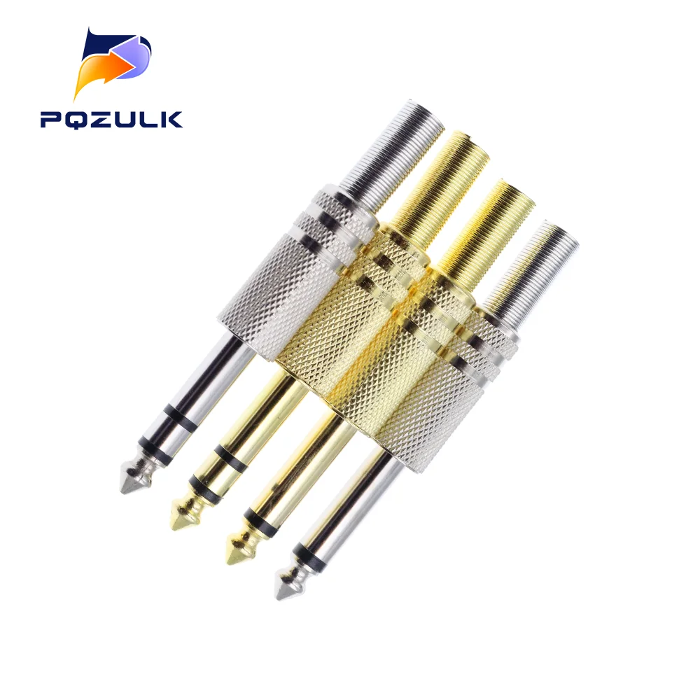 2PCS Gold Plated 6.35MM Male 1/4 Mono/Stereo 6.5MM Nickel Plating Plug Audio Adapter Connector Soldering