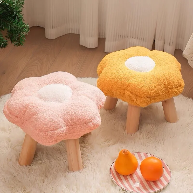 Plush Flower Stools Removable washable low stool Living Room Coffee Table Shoe Changing Ottoman Girls\' Bedroom Footrest Furnitur