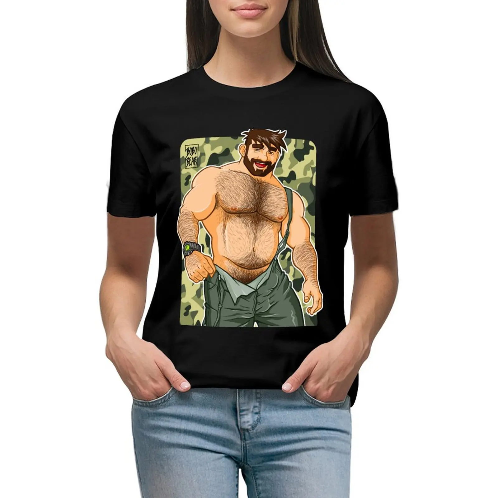

ADAM LIKES DUNGAREES - CAMOUFLAGE T-Shirt vintage lady clothes blanks summer clothes Womens clothing
