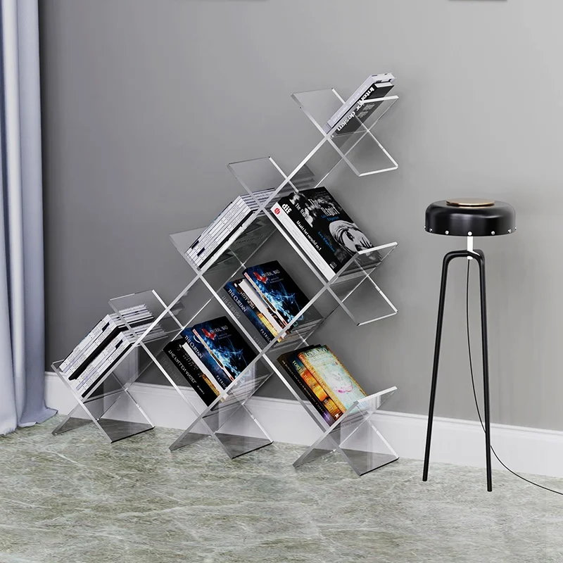 رف كتب متعدد الطبقات من الأكريليك رف عرض المجلات رف تخزين أرضي شفاف إبداعي لمطعم الفندق #4