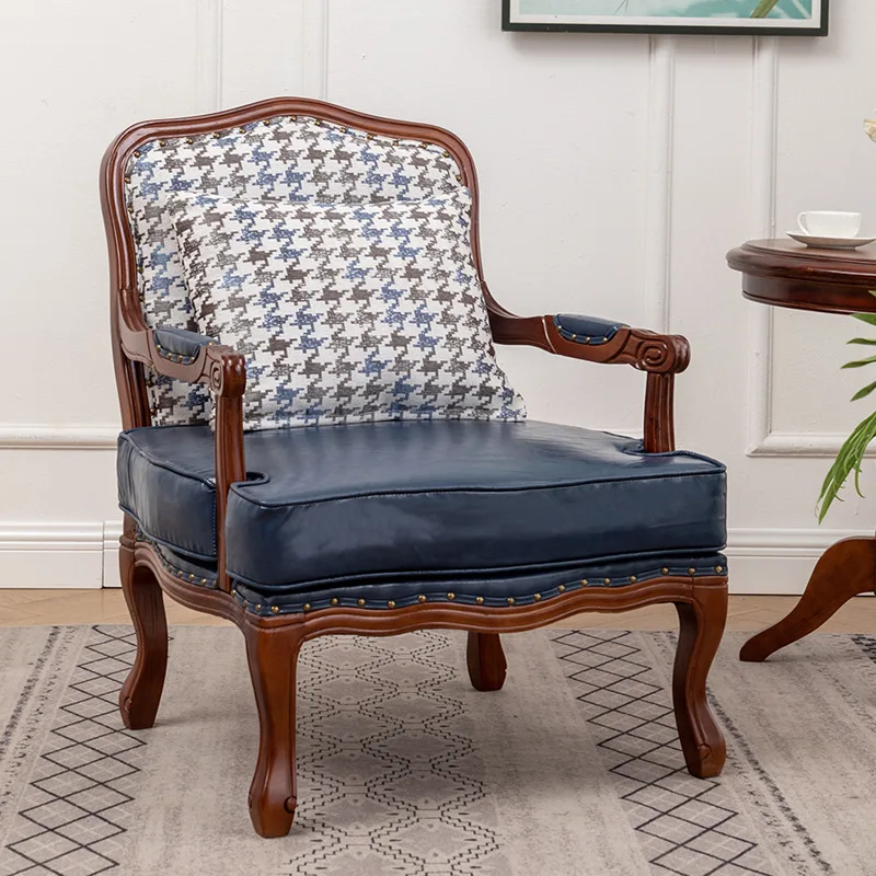 American country log splicing single small sofa French study chair bedroom tiger chair balcony fabric lounge chair