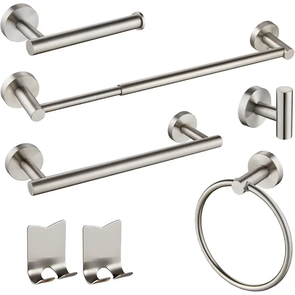 

Набор из 7 предметов для ванной комнаты, матовый никель, комплект аксессуаров для ванной из нержавеющей стали с 12, 24 держателями для полотенец и крючками для халатов, туалетный набор