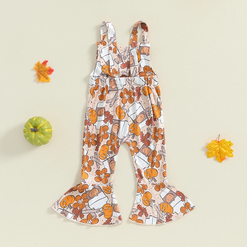 2024-05-31 Lioraitiin 6M-4Y Little Girl Halloween Flare Jumpsuit Pumpkin/Ghost Print Sleeveless Overalls Romper