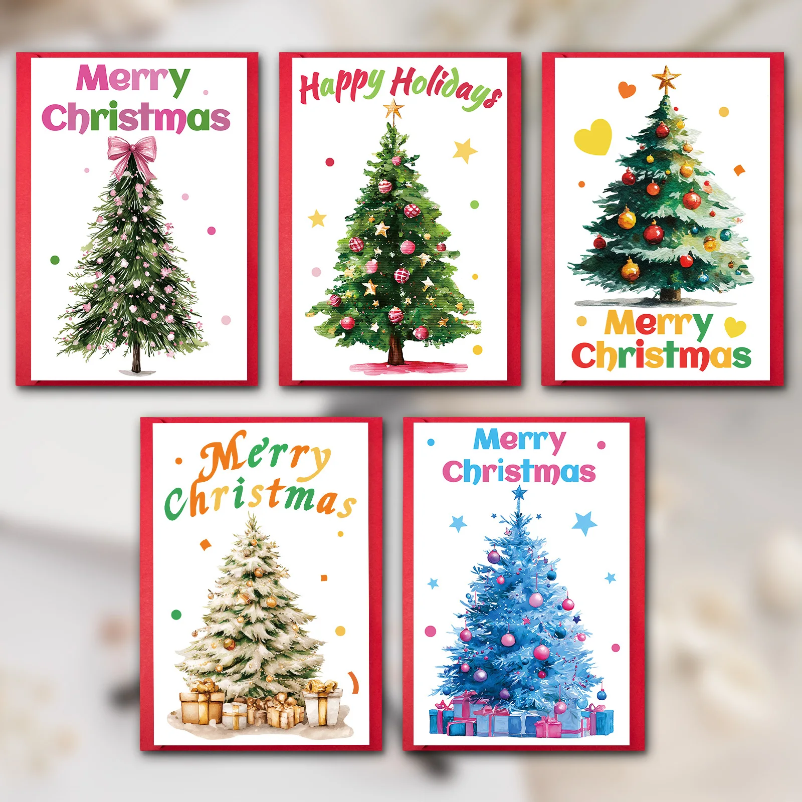 1pc New Christmas Card with Envelope Christmas Blessing Card Thank You Invitation Blank Folding Card Blessing Message Set