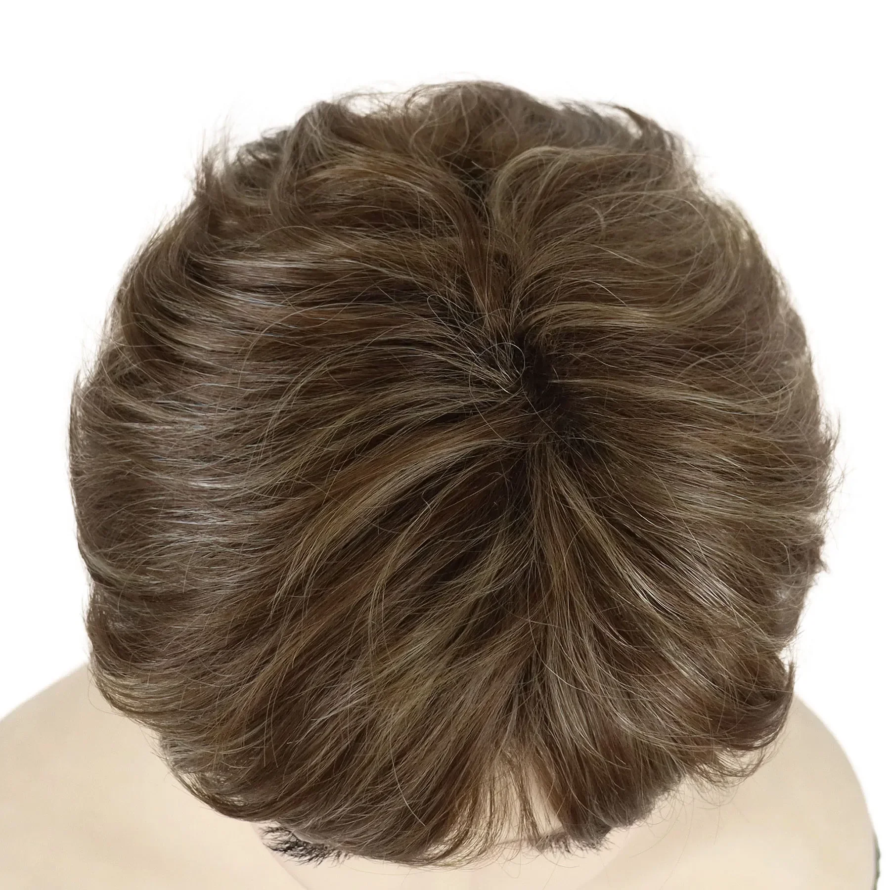 Short Brown Wigs for Men Synthetic Brown Mixed Blonde Highlight Short Wig with Bangs Natural Hairstyles Straight Cuts Mom Wigs