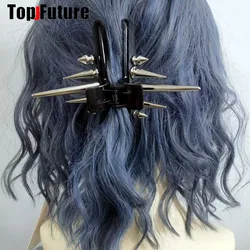 Streetwear Gothic Spike Hair Grab Punk Hip Hop Handmade Leather Buckle Chain Spike Clip Women Party Hair Accessories