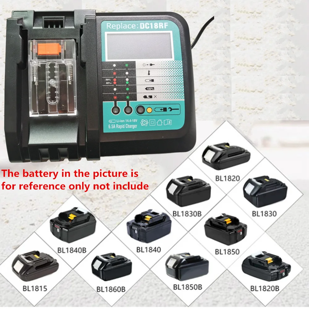 Battery Charger For Makita 14.4V 18V Li-ion battery BL1830 BL1840 BL1850 BL1860 Bl1430 DC18RC DC18RF with fan cooling 6.5A fast