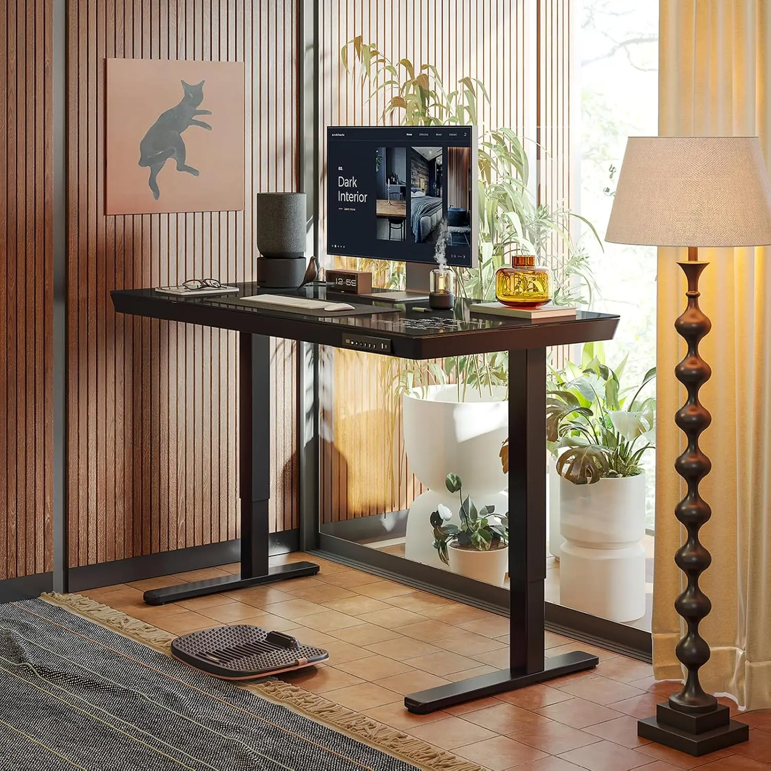 Electric Standing Desk with Drawers, Glass Height Adjustable Sit Stand Desk, Quick Install, 48×24, Black, Customized