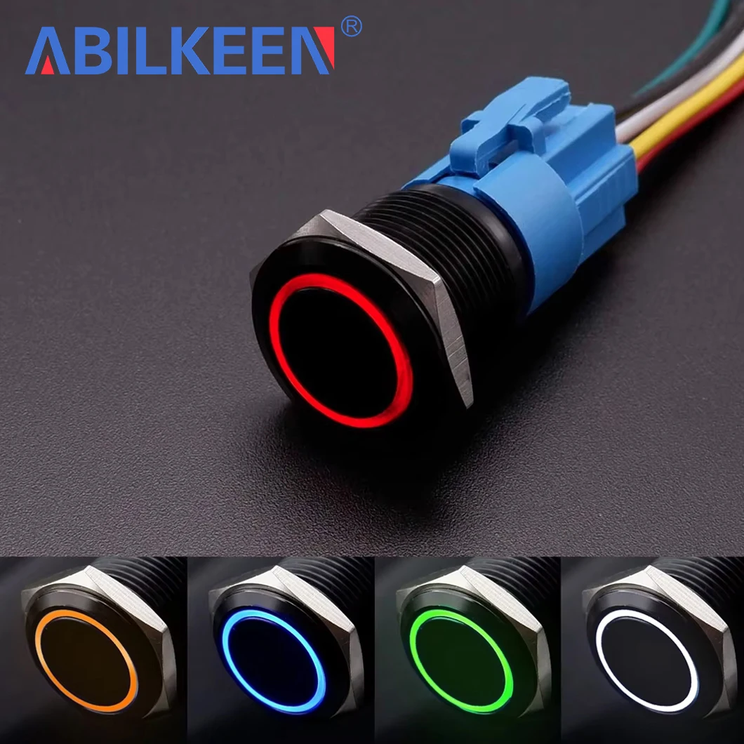 16/19/22MM Black Shell Metal Push Button Switch 1NO1NC Momentary/Latching Push Button with LED Ring Light IP65 Waterproof Switch
