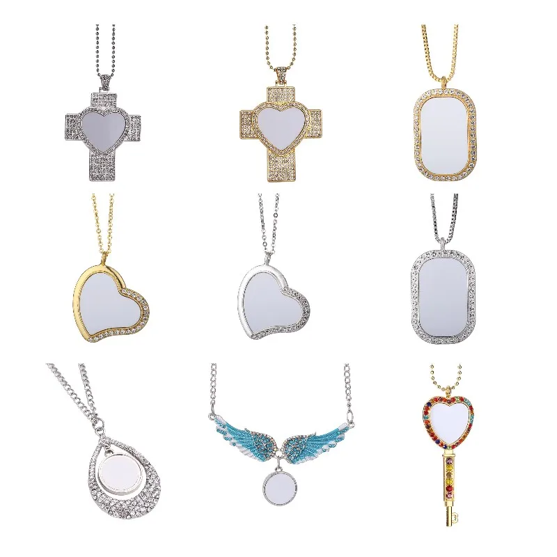 Necklaces Fine Jewelry Sublimation Blanks Angel Wings&Heart&Cross Pendants Necklaces Heat Transfer Print For Custom Unique Gift