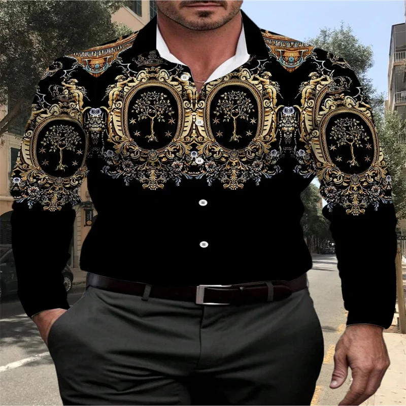 Men's shirt, retro 3D high-definition printed pattern, long-sleeved fashionable casual outdoor shirt, fast shipping.