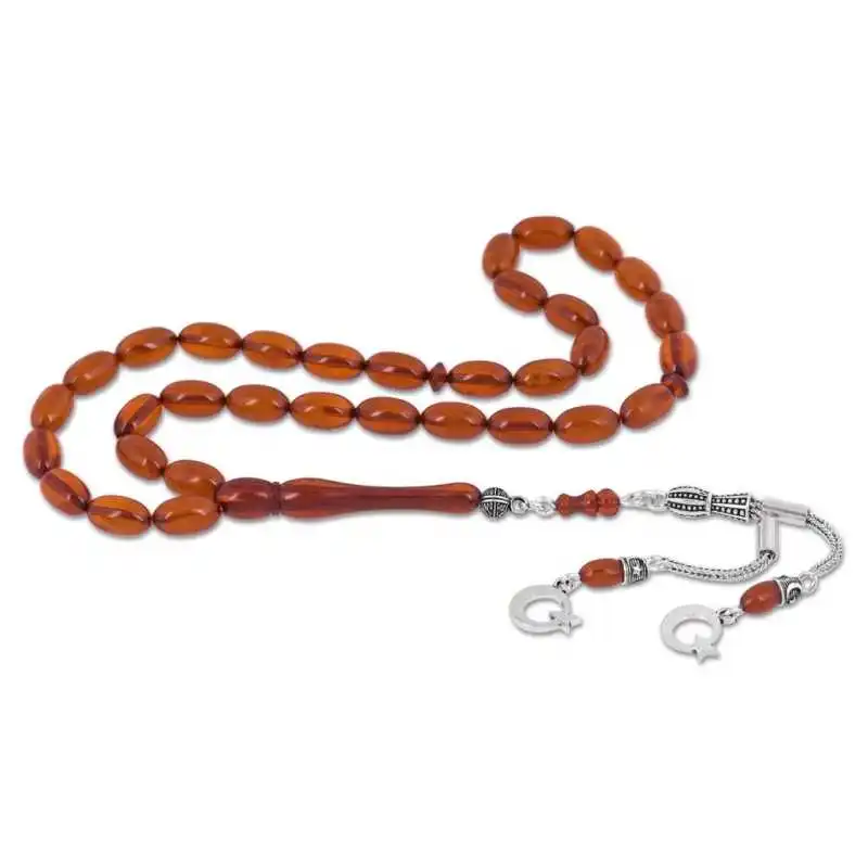 Powdered Amber Rosary with Silver Tassels Natural Stone Beads 33 Tasbih Rosary 925 Sterling Silver Tasseled, Islamic Muslim Tasbih Allah Men Women Meditation jewelry, Tasby, Unisex