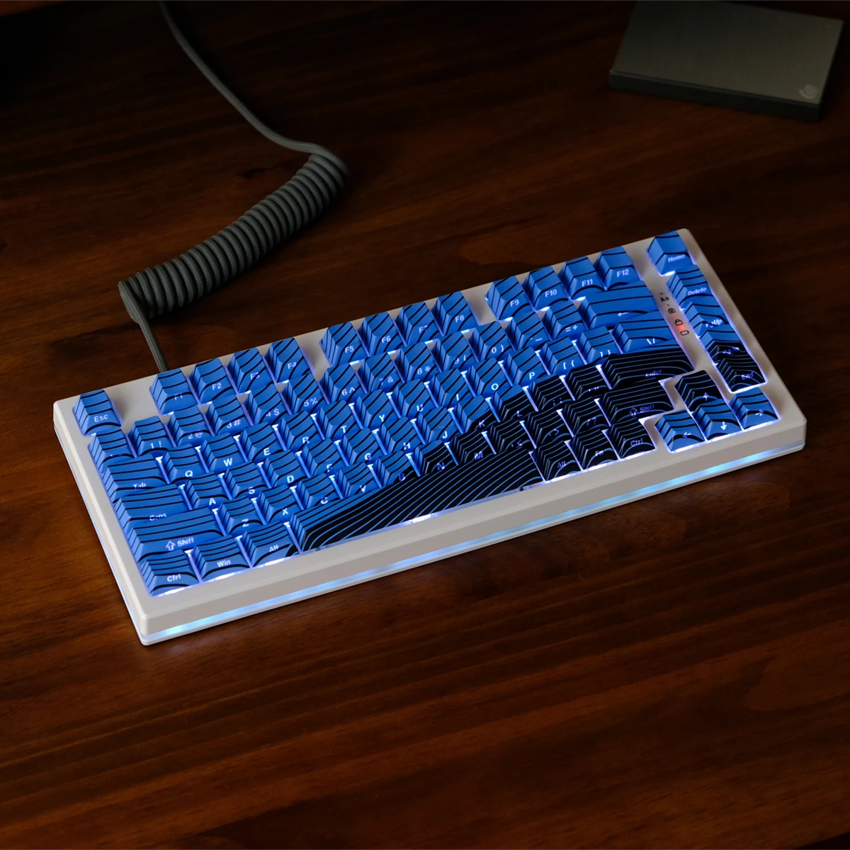 Blue Black Topograph Shine Through Side Printed Keycaps Double Shot PBT Keycap Dye Sublimation Key caps for MX Switches Keyboard