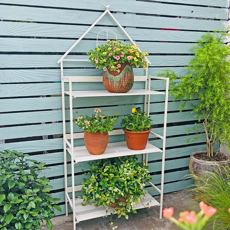 

Outdoor flower stand Wrought iron bookshelf Garden courtyard Balcony Decorative flower pot shelf Multi-layer floor-to-ceiling