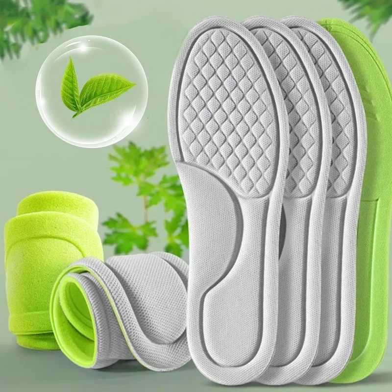 2025 ฤดูร้อนสีเขียวสีดําหน่วยความจําโฟม Insoles 5D Unisex Soft ระงับกลิ่นกายกีฬาดูดซับเหงื่อพื้นรองเท้า Antibiotic รองเท้าอุปกรณ์เสริม