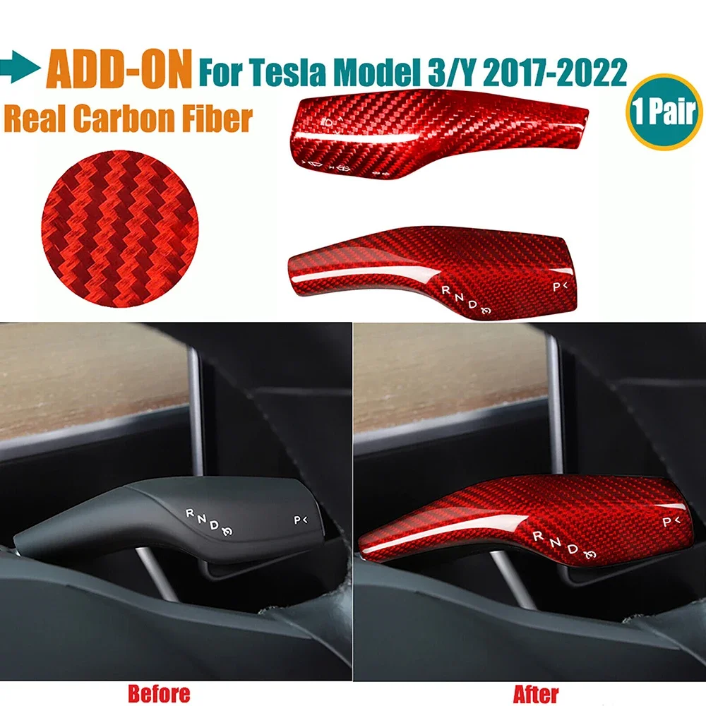 2pcs High Quality Real Carbon Fiber Gear Shift Wiper Lever Cover Trim For Tesla Model 3 Y 2017-2023 car accesorries