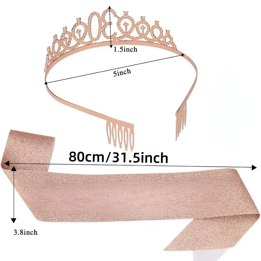 Geburtstags-Tiara Krone Schärpe für Frauen und Mädchen zum 10., 13., 16., 21., 30., 40., 50., 60., 70., 80. Geburtstag Partydekoration Geschenke – Detail 13